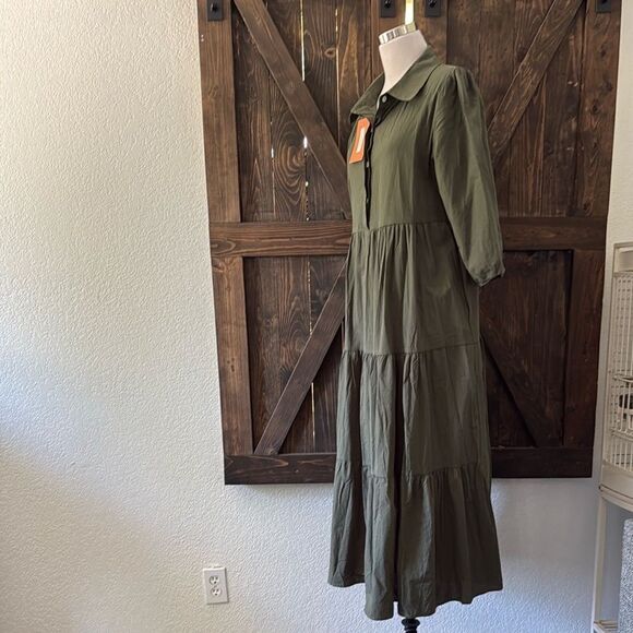 Flowy Maxi Casual V Neck Smocked Tiered Sundress Long Skirt with Pockets - Picture 7 of 12